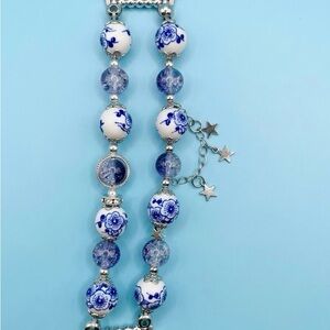 Blue glass beaded watch band